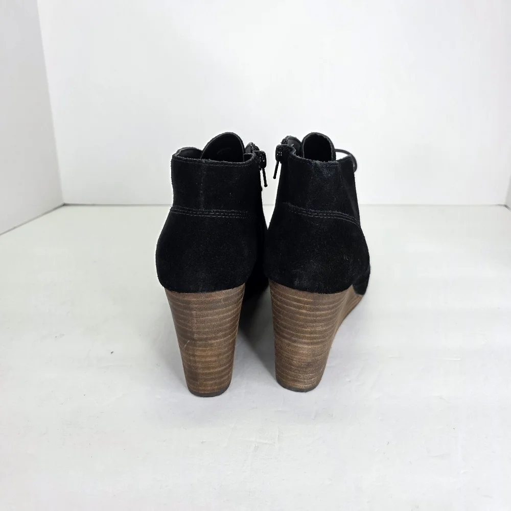 Lucky Brand Ankle Booties Shylow Women’s Black Wedge Suede Lace Up Zip Size 10M‎